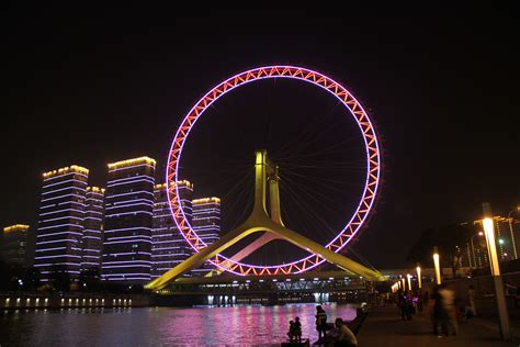 free images ferris wheel amusement park tourist attraction the night tianjin the night