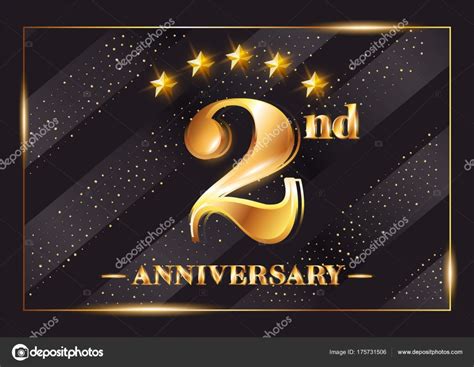 2 Year Anniversary Celebration Vector Logo 2nd Anniversary Gold Icon
