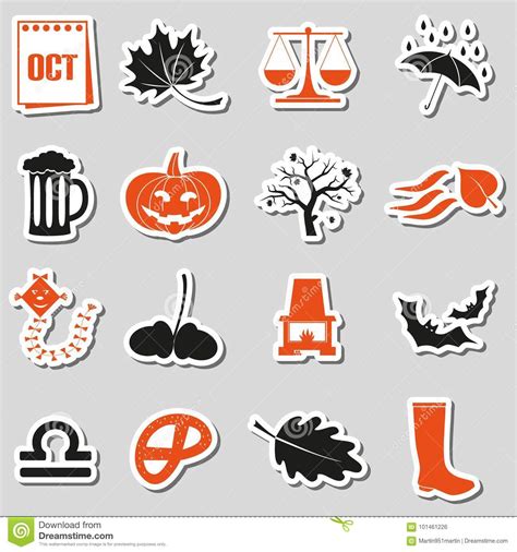 October Month Theme Set Of Simple Stickers Eps10 Stock Vector