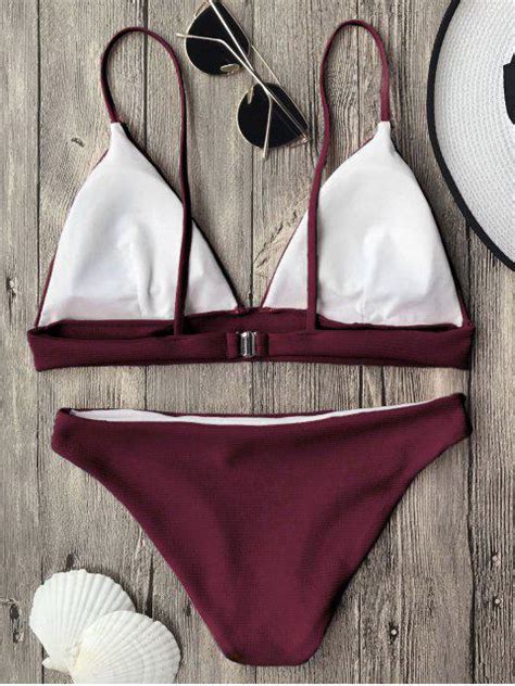 29 OFF 2021 Cami Plunge Bralette Bikini Top And Bottoms In BURGUNDY