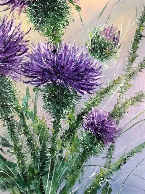 Thistle Oil Painting Original Floral Art Botanical Painting Etsy