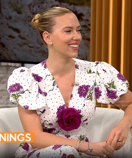 Wornontv Scarlett Johanssons Purple Floral Dress On Cbs Mornings