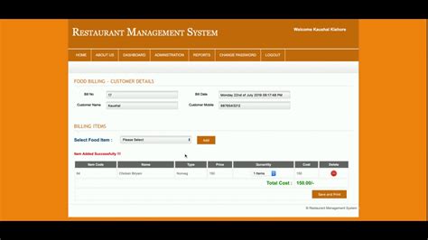 Restaurant Management System PHP And MySQL Project Source Code PHP