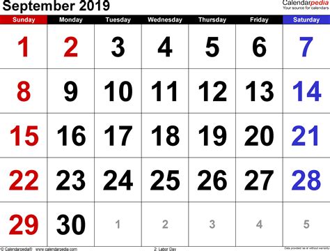 September 2019 Calendar Templates For Word Excel And Pdf