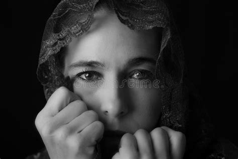 Middle Eastern Woman Portrait Looking Sad With Hijab Artistic Co Stock