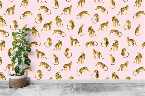Leopards On Pink Background Wallpaper Removable Self Etsy Pink
