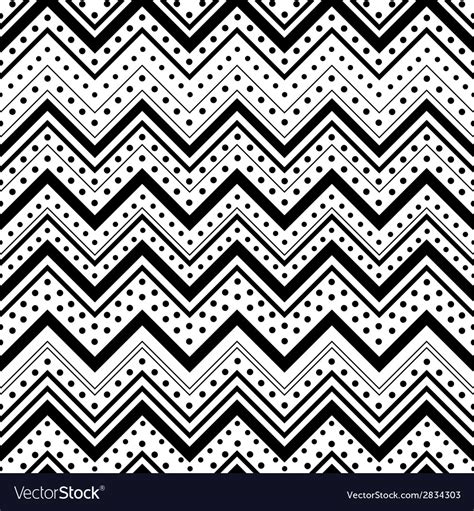 Zig Zag Seamless Pattern With Black Dots And Lines