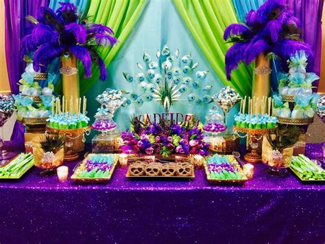 Peacock framed arts in the dining area Peacock theme Birthday Party Ideas | Photo 1 of 8 | Catch ...