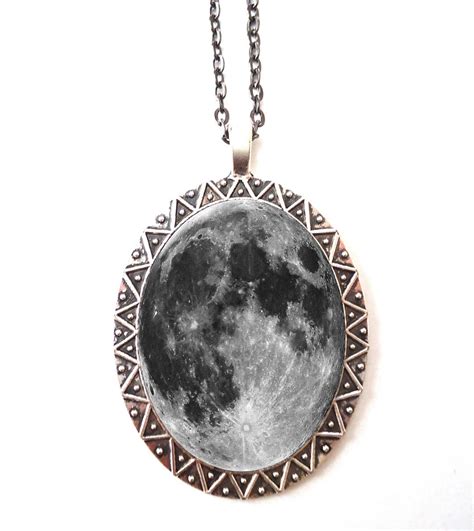 Full Moon Necklace Pendant Silver Tone Lunar Outerspace Etsy