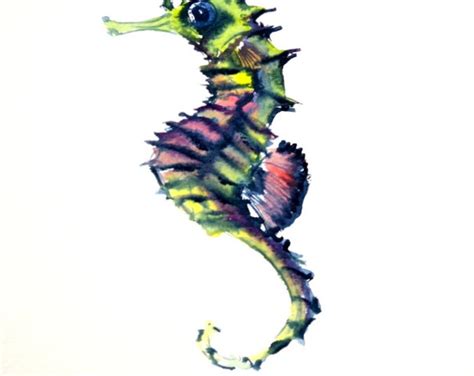 Seahorse Original Watercolor Painting 12 X 9 In Indigo Etsy