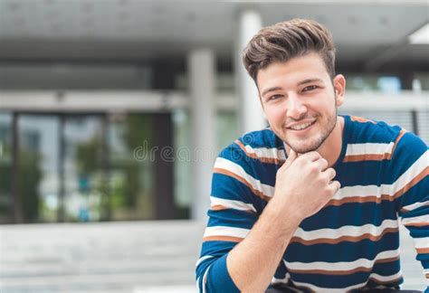 Trendy Smiling Man Posing Handsome Man Young Guy Stock Photo Image