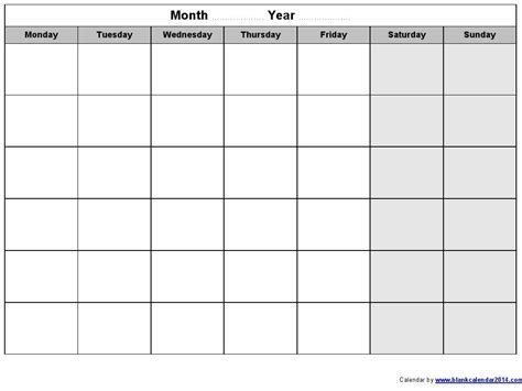 Monday To Sunday Monthly Planners Example Calendar Printable