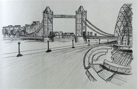 Bridge Drawing Pencil Sketch Colorful Realistic Art Images