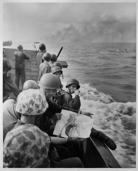 Marines Looking At A Pin Up Poster On The Way To The Battle Of Tarawa November 1943 R
