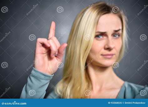 Girl Shows Up An Index Finger Expressing A Sign Of Attention Stock Image Image Of Human