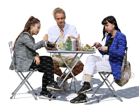 Three People Sitting In A Cafe And Eating Vishopper