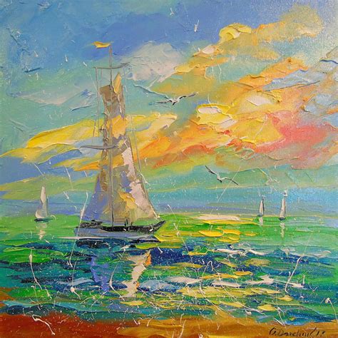 Lonely Sailboat Painting By Olha Darchuk Fine Art America