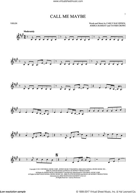 Jepsen Call Me Maybe Sheet Music For Violin Solo Pdf