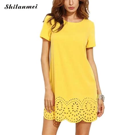 2018 Summer Women Dress Yellow Short Sleeve O Neck One Piece Dress