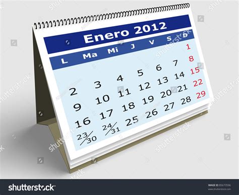 January Month Spanish 2012 Calendar 3d Stock Illustration 85673596