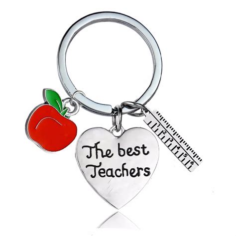 12pclot The Best Teachers Keychain Apple Ruler Heart Keyring Teacher