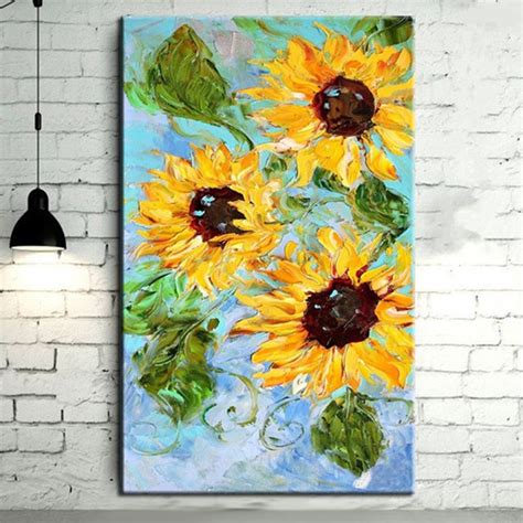 Large Yellow Sunflower Wall Art Picture Hand Painted Knife