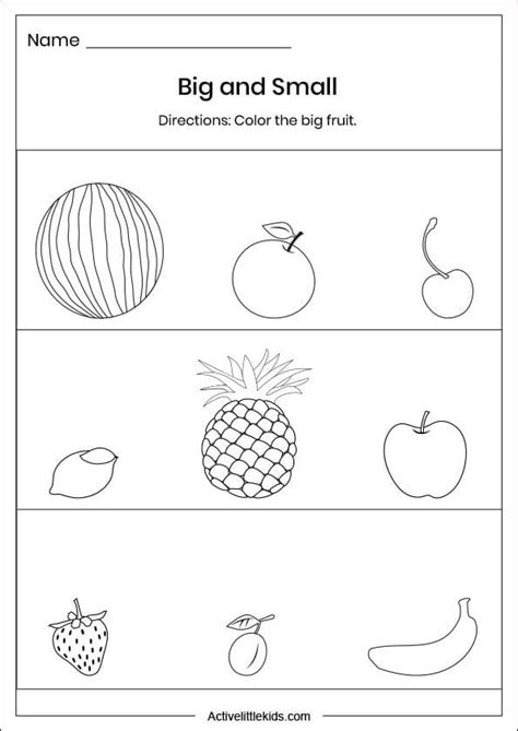 Big And Small Worksheets For Preschool Active Little Kids