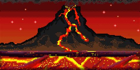 Artstation Pixel Art Volcano Scene