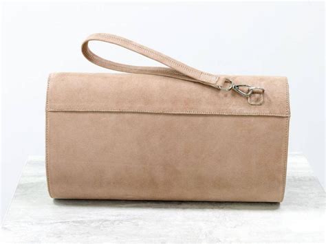 Womens Beige Suede Clutch Bag With Handle Etsy
