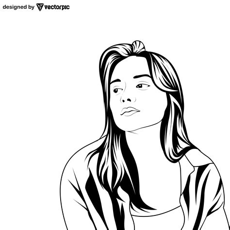 Sweet Girl Line Art Design Free Vector Vectorpic