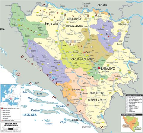 Detailed Political And Administrative Map Of Bosnia And Herzegovina
