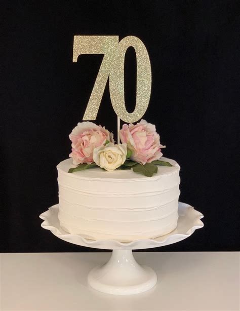 70th Birthday Gold Glitter Cake Topper 70th Centerpiece Pick Etsy