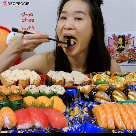 huge sushi feast salmon sushi platter sushi rolls japanese food mukbang eating show huge