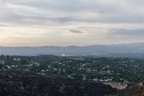 Scenic Aerial Panoramic San Fernando Valley Vista At Sunset Los