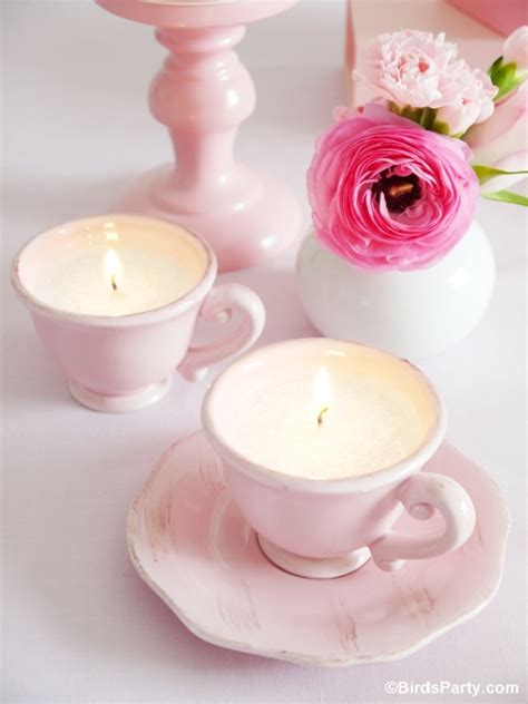 Besides the tea pot, all the cups, saucers, and plates, and trays i found were less than $2.00. DIY Tea Cup Scented Candles Tutorial - Party Ideas | Party Printables Blog