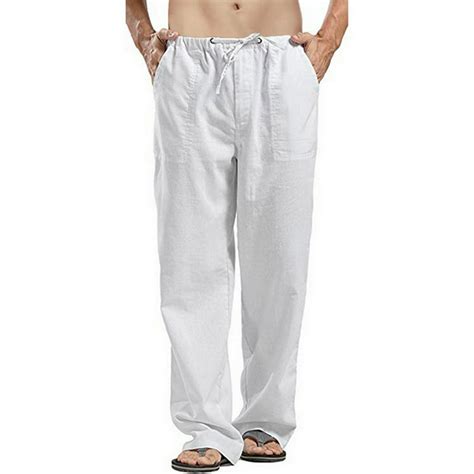 Mawclos Mawclos Elastic Waist Linen Pants For Men Long Pants With