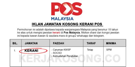 Jawatan, kata kunci atau nama syarikat. Jawatan Kosong Kerani Pos Malaysia - Jawatan Kosong ...