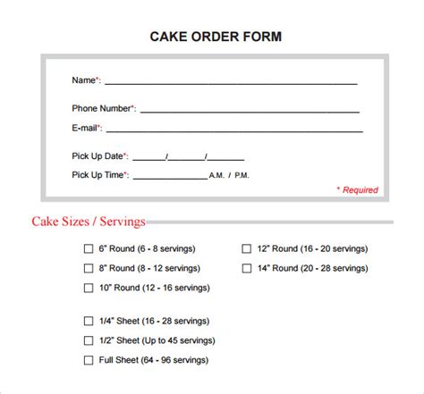 16 Cake Order Form Templates Sample Templates