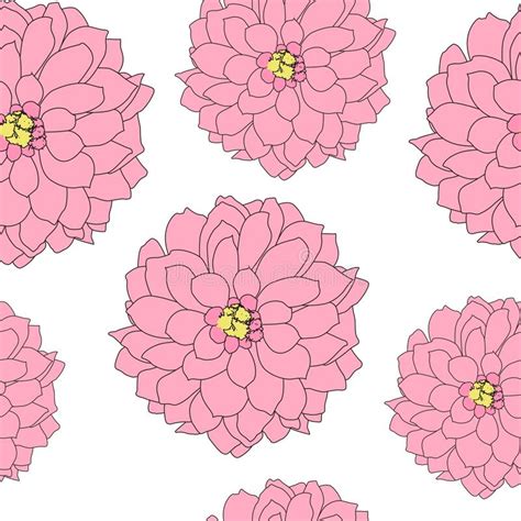 Abstract Hand Drawn Dahlia Flower Seamless Pattern Vector Illustration