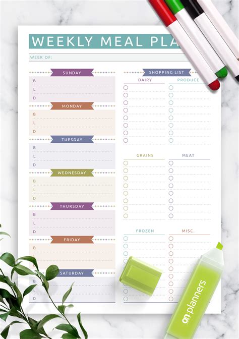 Download Printable Weekly Meal Plan With Shopping List Casual Style Pdf