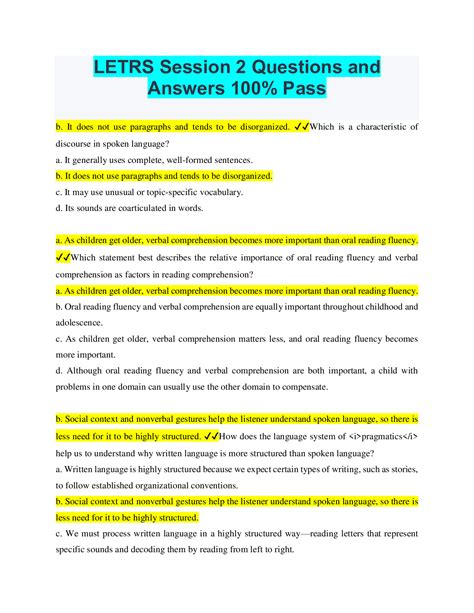 Letrs Session 2 Questions And Answers 100 Pass Browsegrades