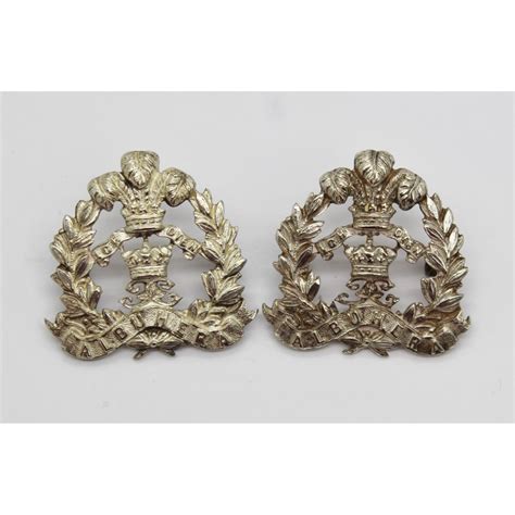 Pair Of Middlesex Regiment Officers Silver Collar Badges