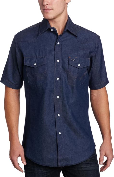 Wrangler Mens Western Short Sleeve Snap Work Shirt Blue Xx Large