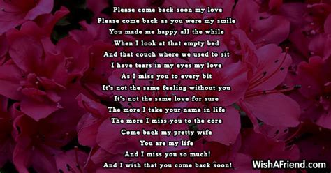 Please Come Back Soon My Love Missing You Poem For Wife