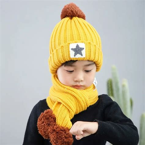 Hot Children Hats And Scarves Sets Hailball Star Beanies Wool Knitted