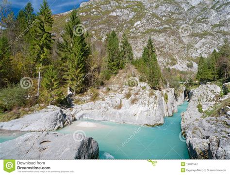 Beautiful Turquoise Mountain River Soca Stock Image Image Of Forest