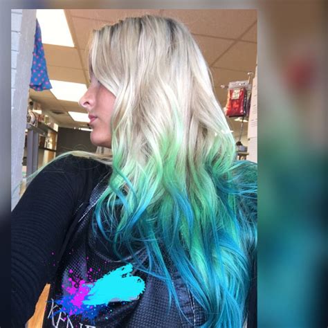 Blue And Green Ombré Blonde Hair Easy Hair Color Hair Color Pastel