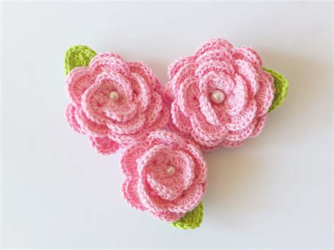 Crochet Flower Pins Crochet Flower Brooch Pink Roses Flower