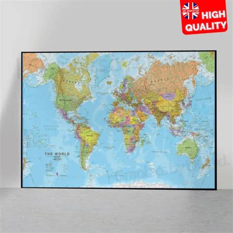 World Map Detailed Educational Poster Art A5 A4 A3 A2 A1 £299