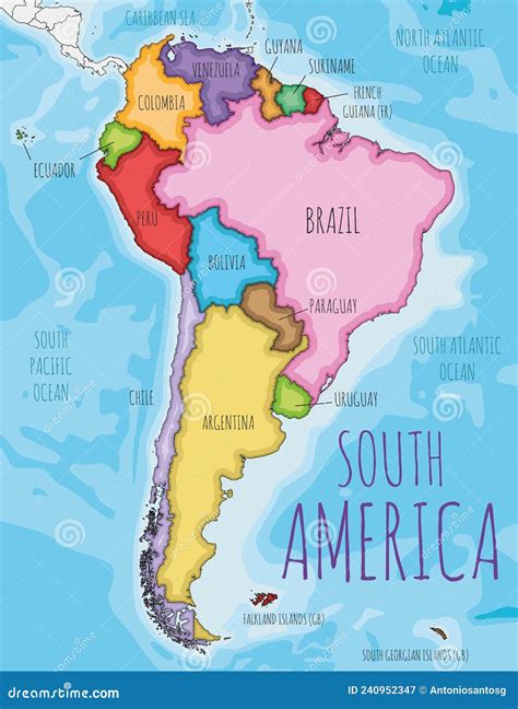 Political South America Map Vector Illustration With Different Colors